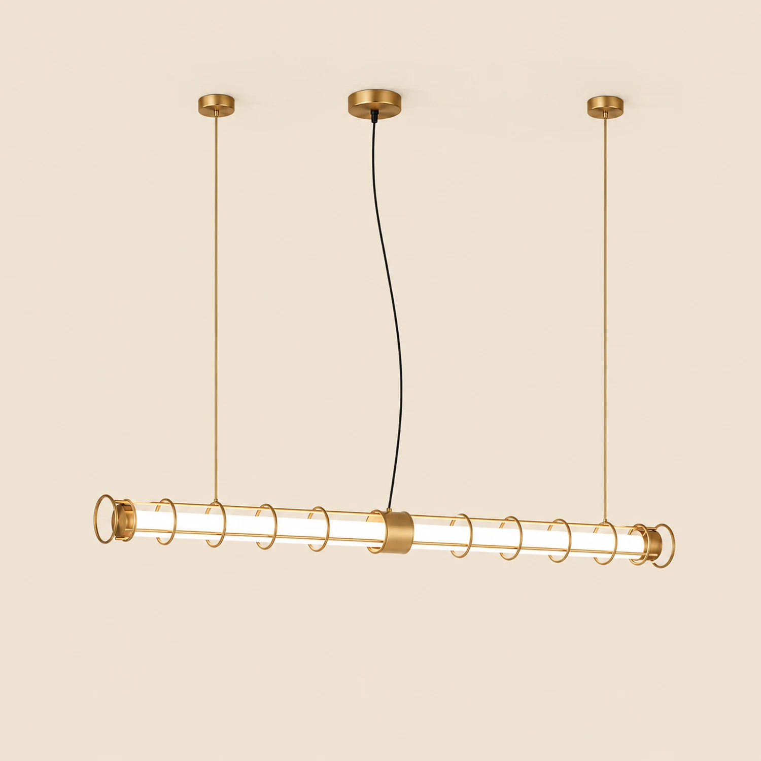 Edge Modern Minimalist Linear Metal/Glass Pendant Light, Gold - Lumpaz