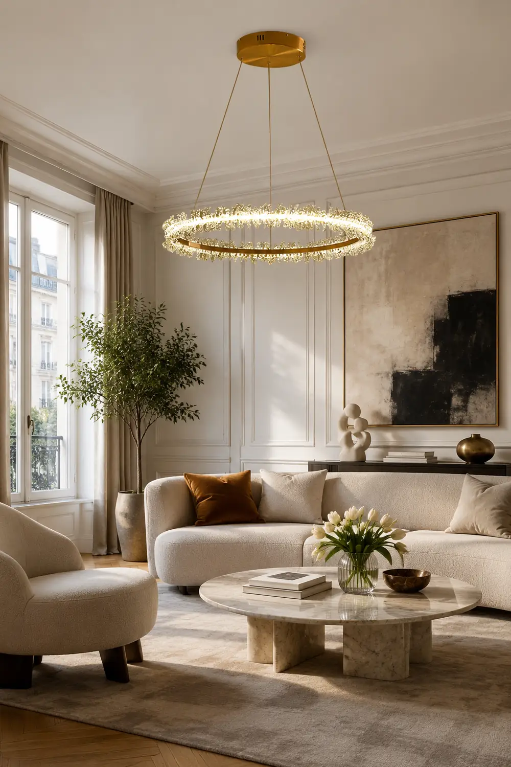Kristy Pendant Light Ring/Flower Luxury, Crystal, Gold, Dining Room - Lumpaz