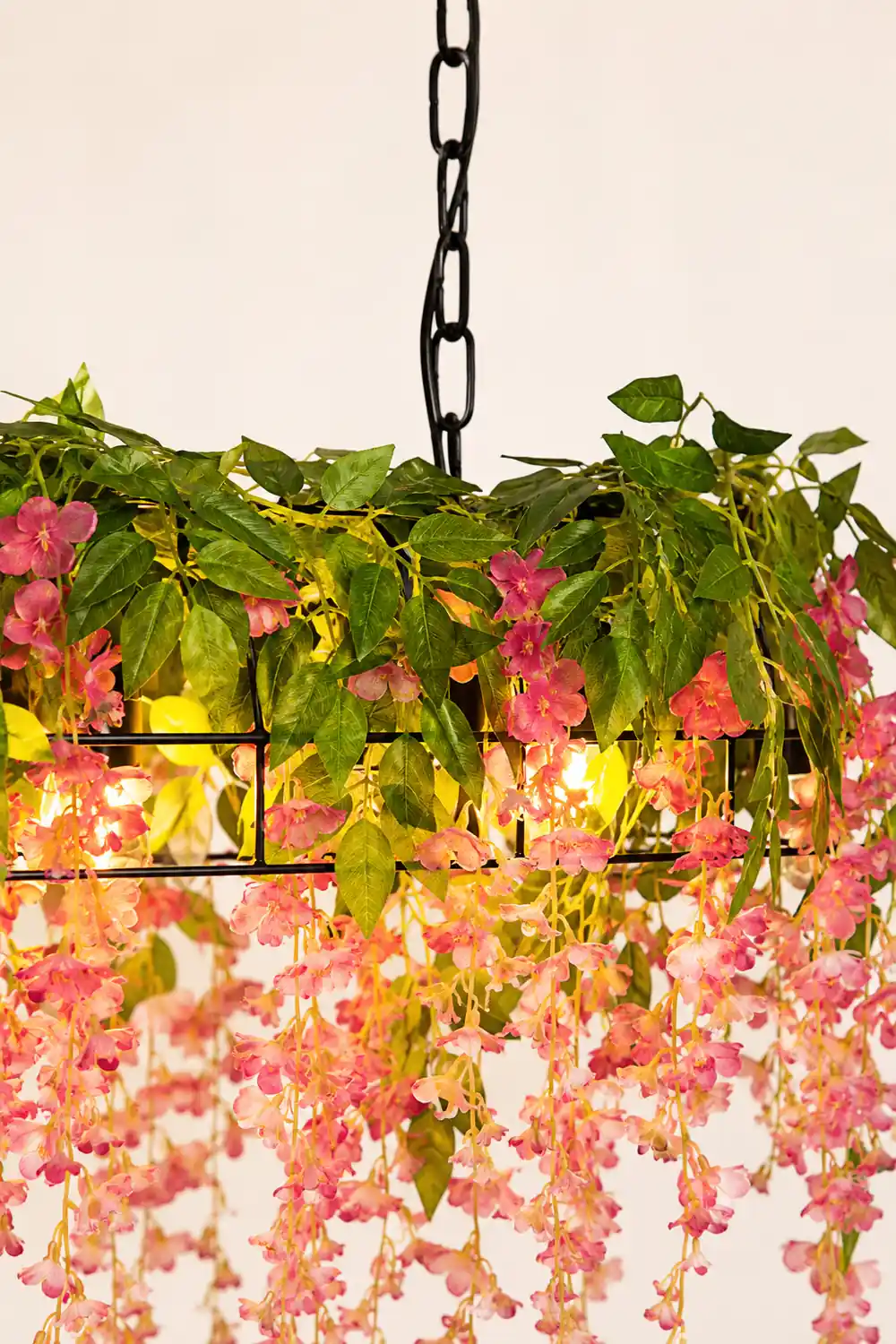 Nest Decorative Rectangular Flower Metal Pendant Light, Pink/Green - Lumpaz