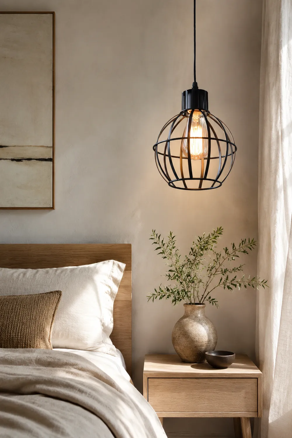 Alessio Industrial Metal Cage Pendant Light, Black - Lumpaz