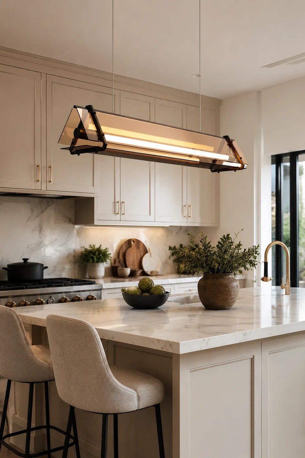 Edge Industrial Triangle Metal/Glass Pendant Light, Gold - Lumpaz