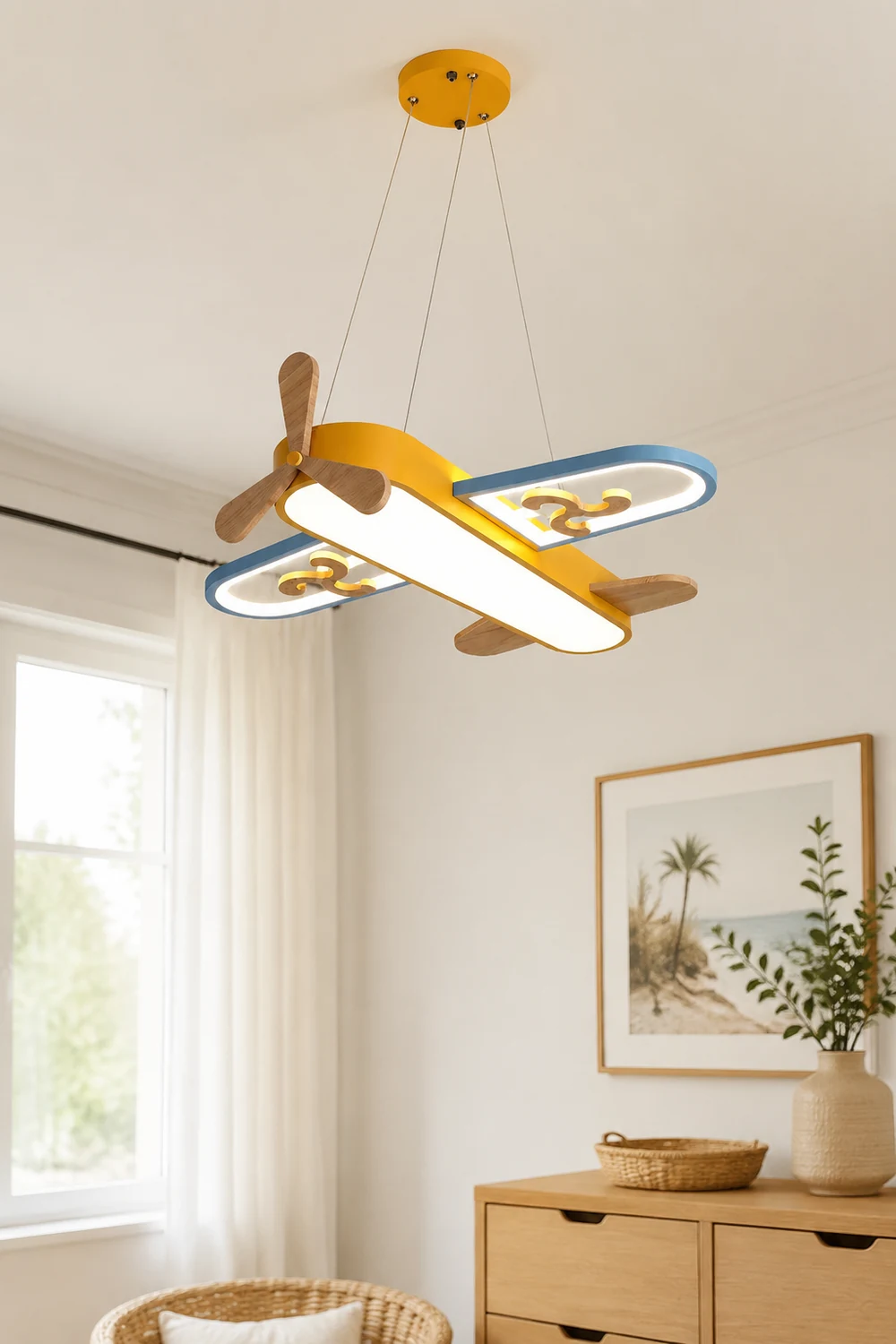 Minori Contemporary Plane Shaped Acrylic Pendant Light, Yellow/Blue - Lumpaz