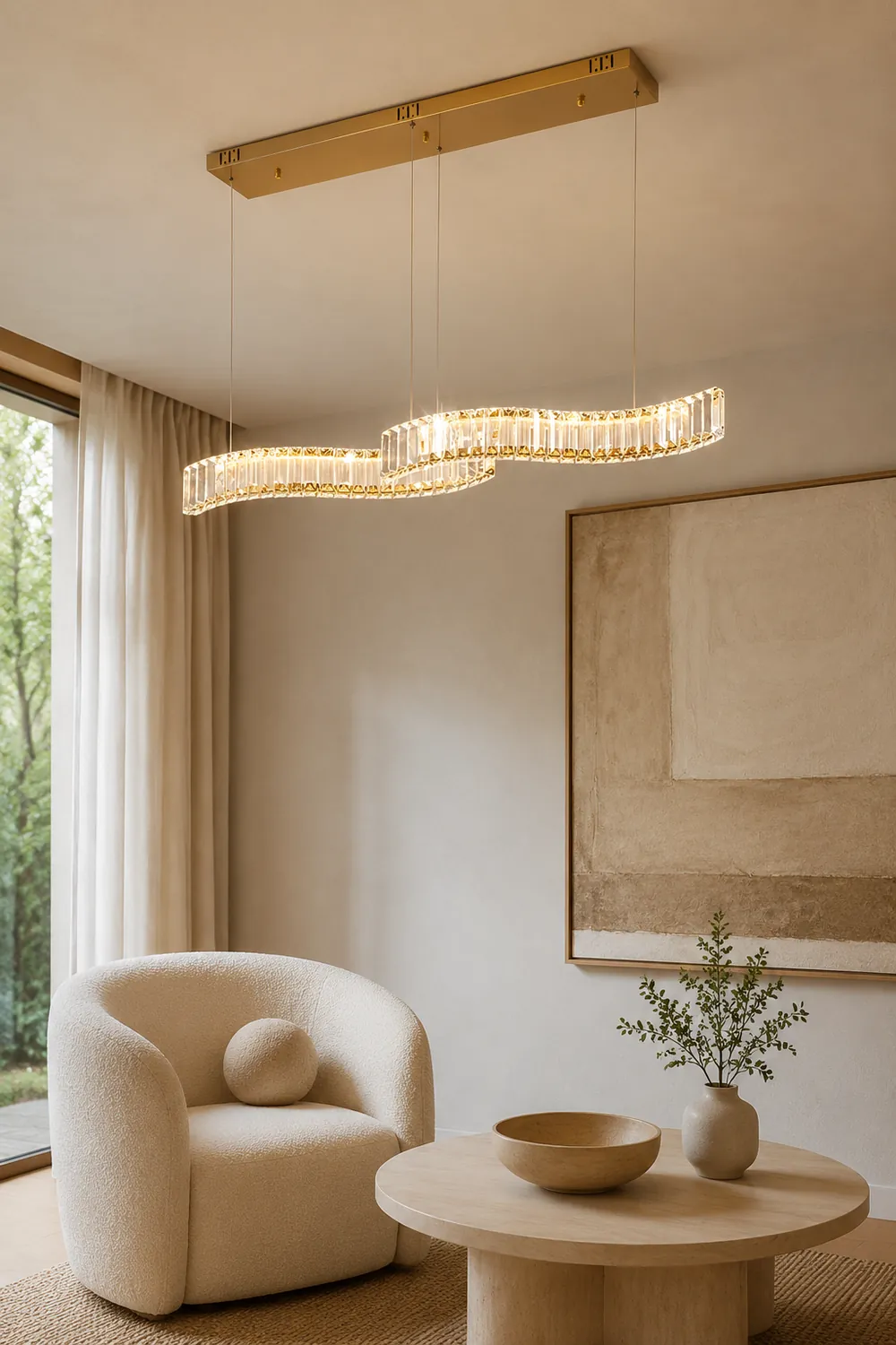 Kristy Luxury Wave Crystal/Metal Pendant Light, Silver/Gold - Lumpaz