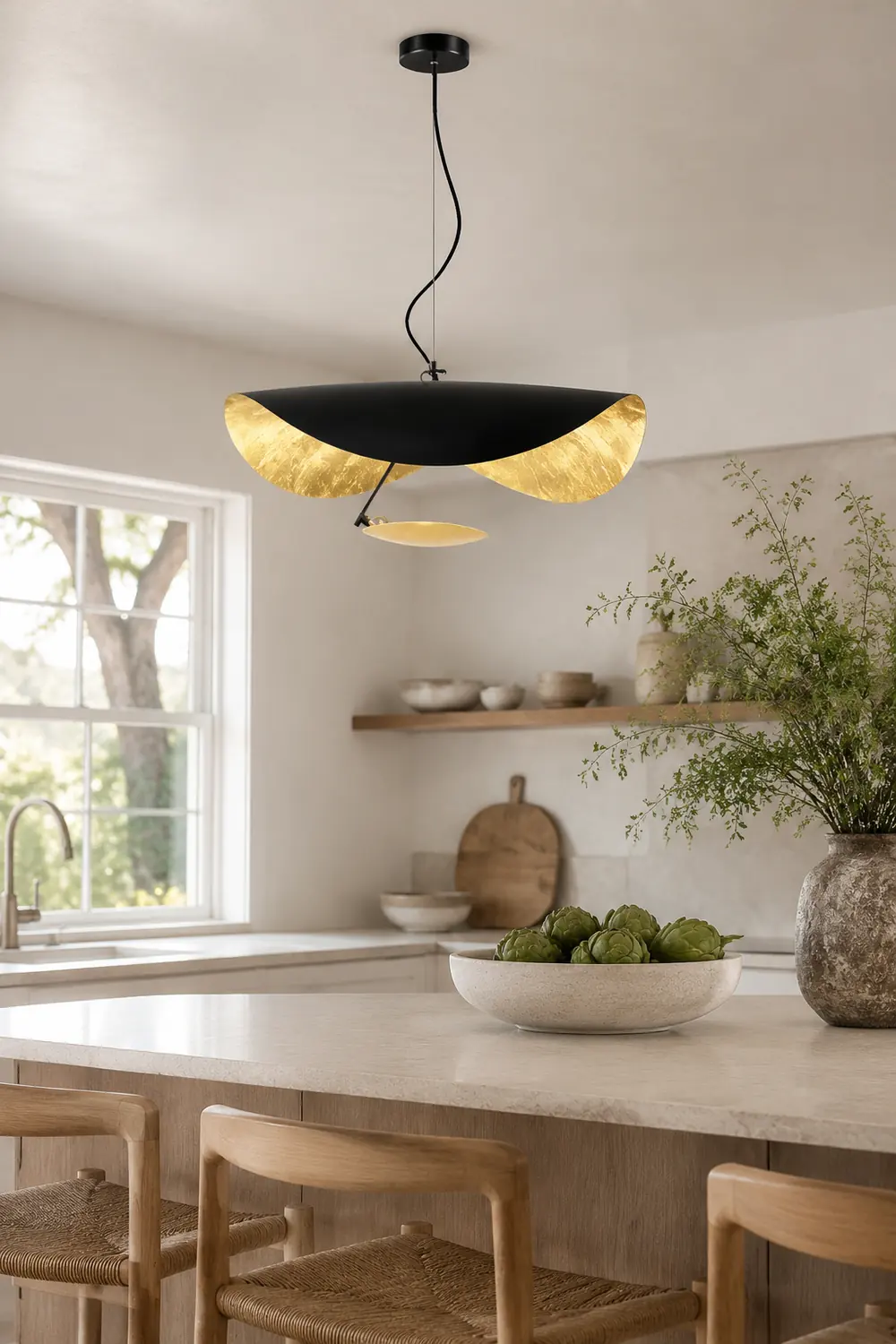 Renée Modern Nordic Saucer Metal Pendant Light, Black&Gold - Lumpaz