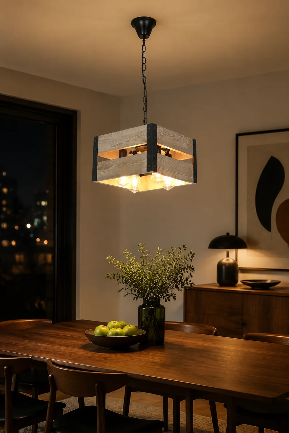 Alessio Retro Square Metal & Wood Pendant Light, 4 Heads, 2 Style - Lumpaz