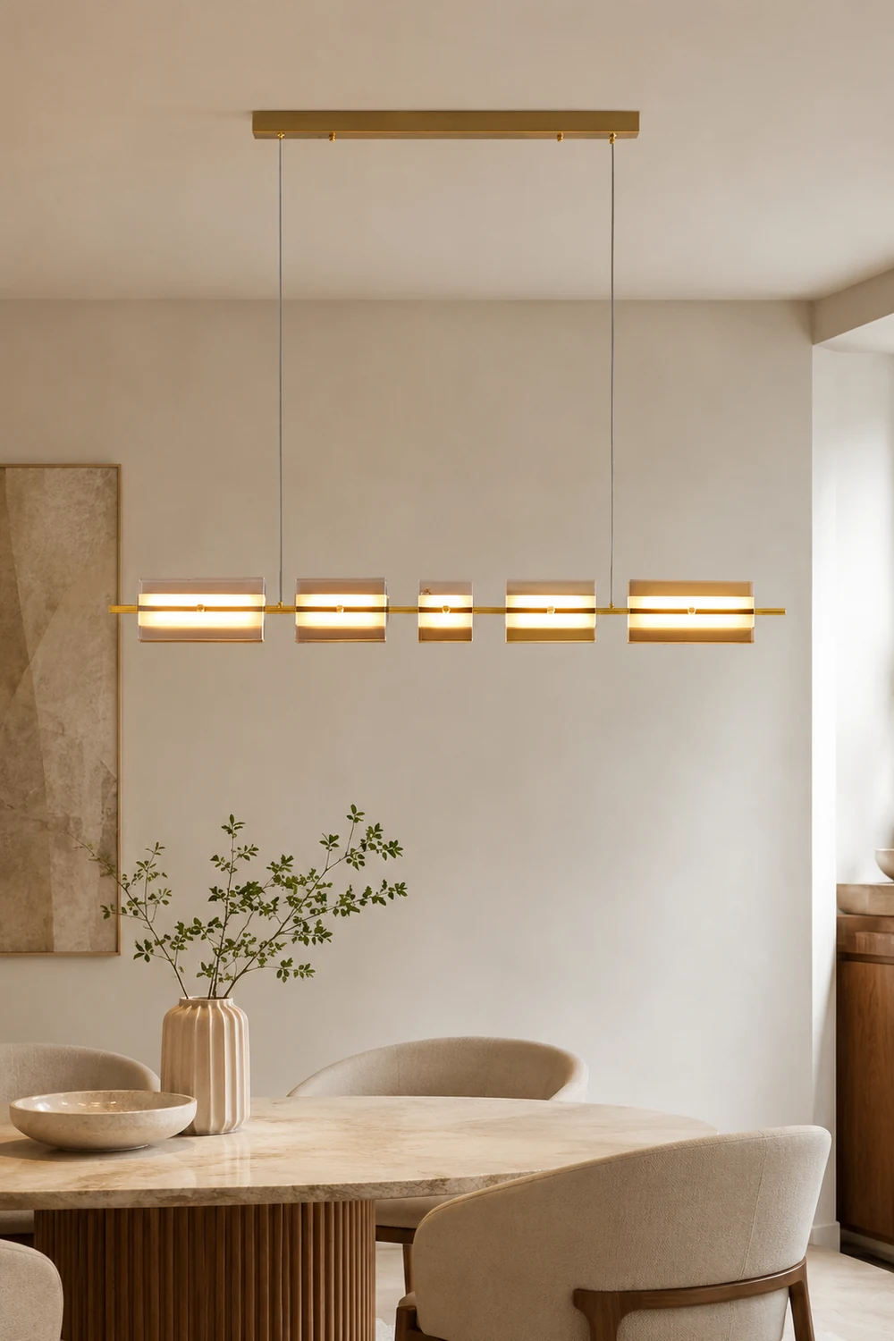 Evette Modern Nordic Linear Copper/Glass Pendant Light, Brass/Black - Lumpaz