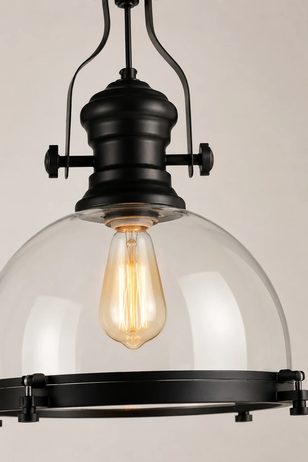 Alessio Vintage Hemispherical Glass Pendant Light, Black - Lumpaz