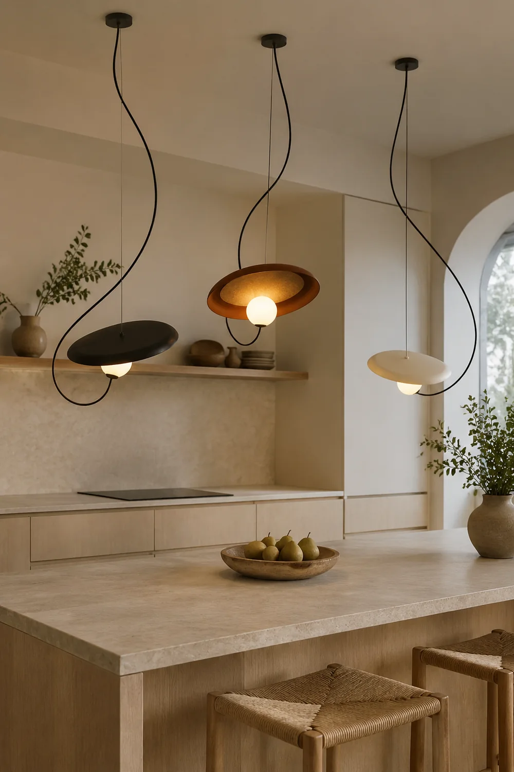 Avi Pendant Lights Stylish Art Deco, Black/White/Copper, Living Room - Lumpaz