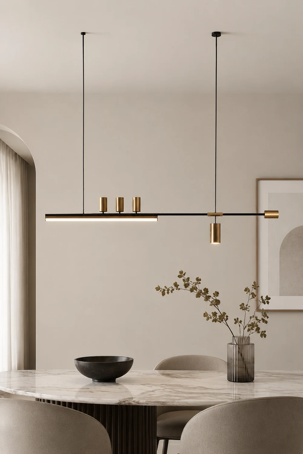 Edge Modern Minimalist Liner Metal/Acrylic Pendant Light, Gold/Black - Lumpaz