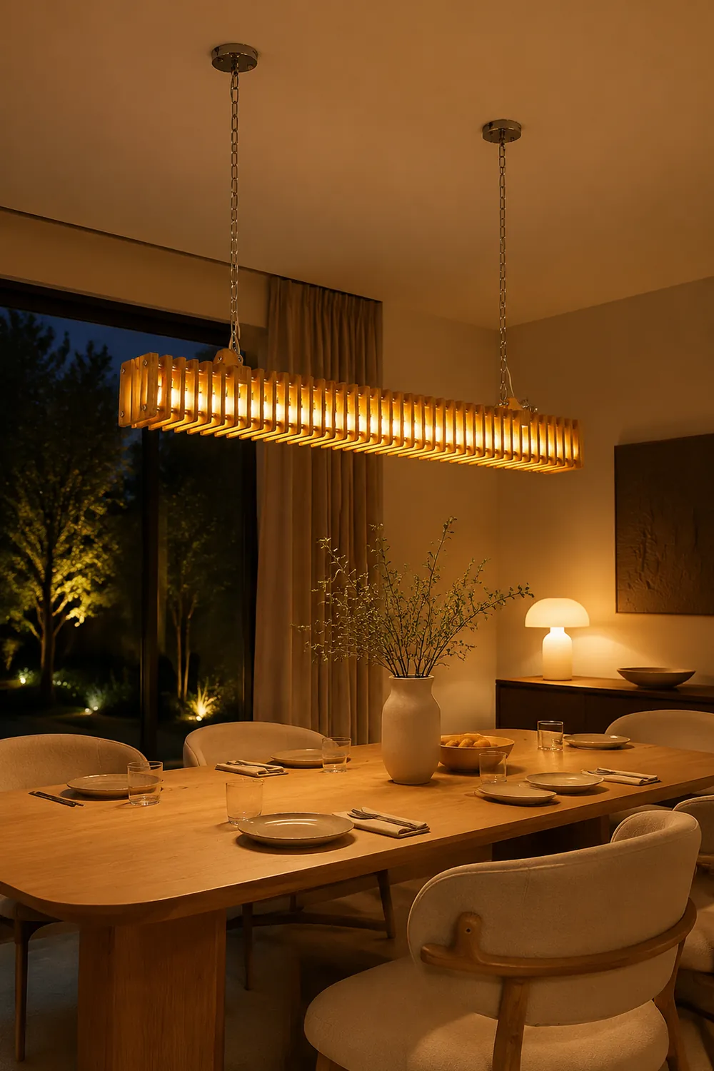 Austin Rectangular LED Pendant Light, Wood & Metal, 47.5" - Lumpaz