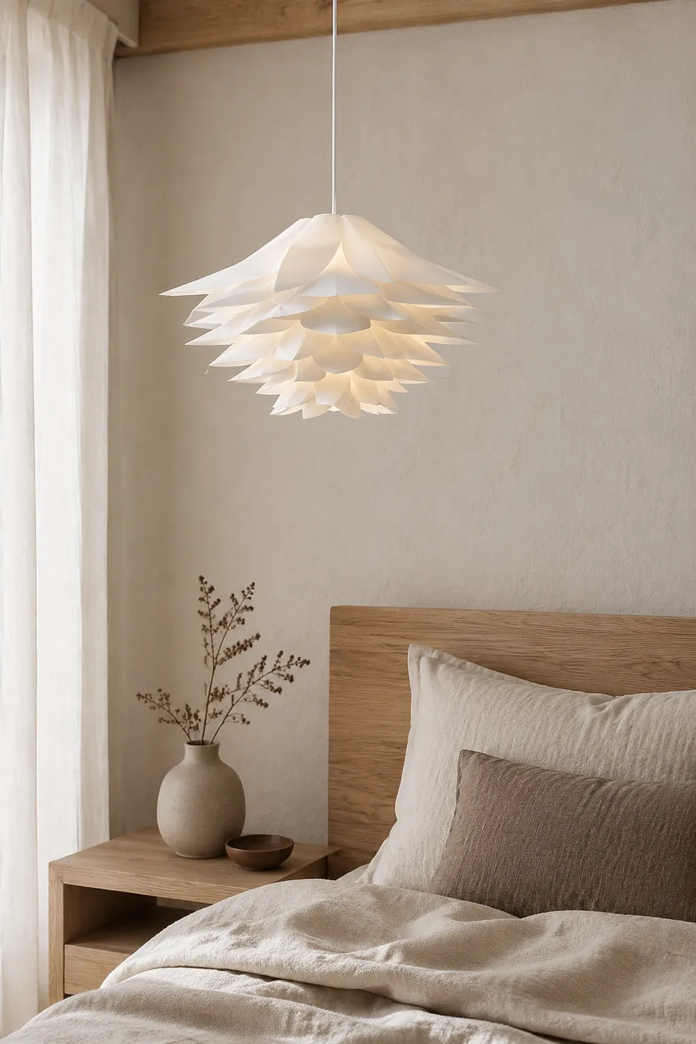 Bella Nordic Minimalist Lotus Pendant Light, Metal/PVC, White - Lumpaz