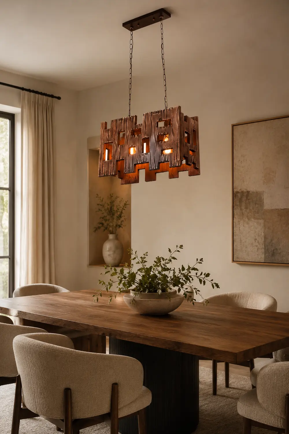 Austin Rectangular Metal & Wood Pendant Light, 19.6" - Lumpaz