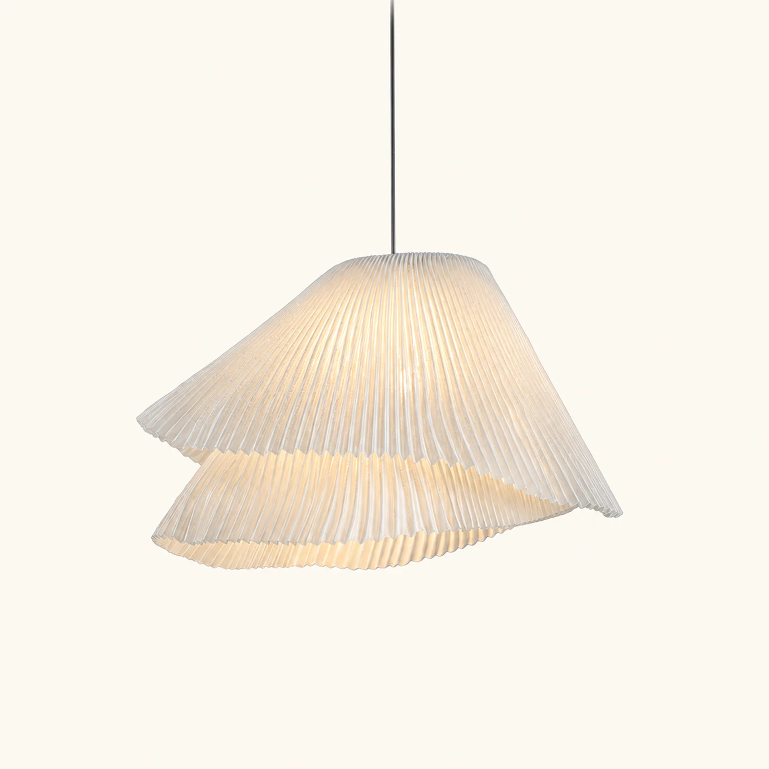 Renée Pendant Light Pleated Artificial Art Deco, Fabric, White, Bedroom - Lumpaz