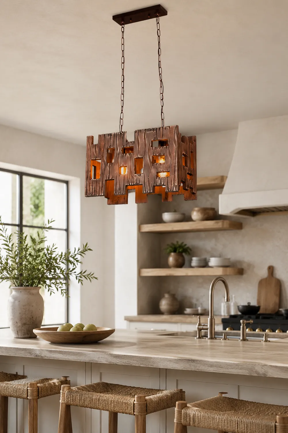 Austin Rectangular Metal & Wood Pendant Light, 19.6" - Lumpaz
