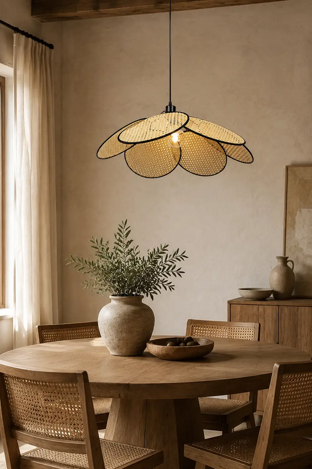 Ritta Willow Weave  Rattan Pendant Light, Black/White - Lumpaz