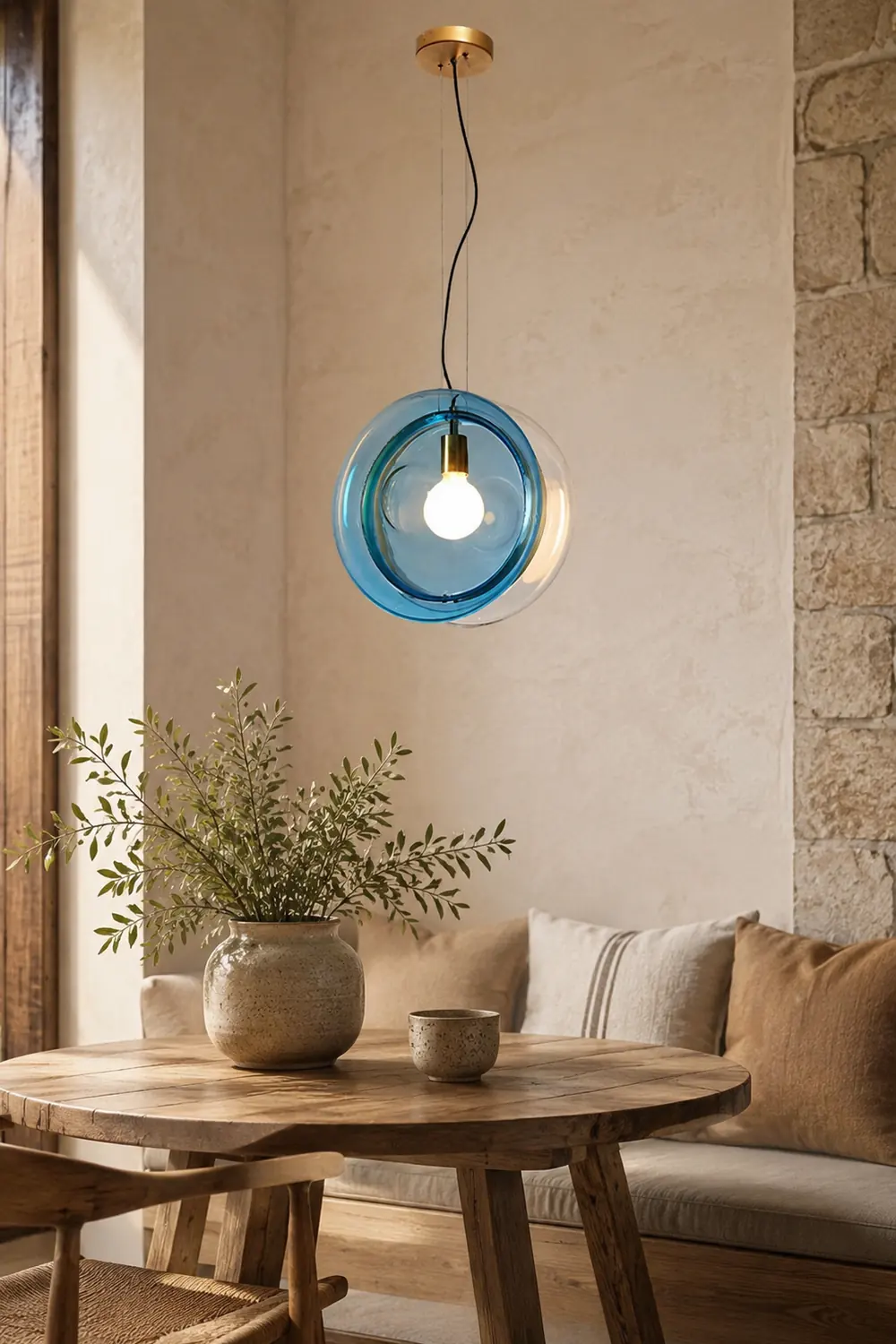 Hailie Art Round Glass Pendant Light, Metal&Glass, 6 Color - Lumpaz