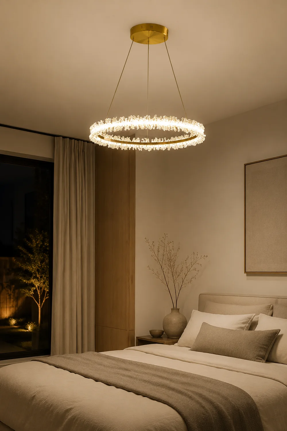 Kristy Pendant Light Ring/Flower Luxury, Crystal, Gold, Dining Room - Lumpaz