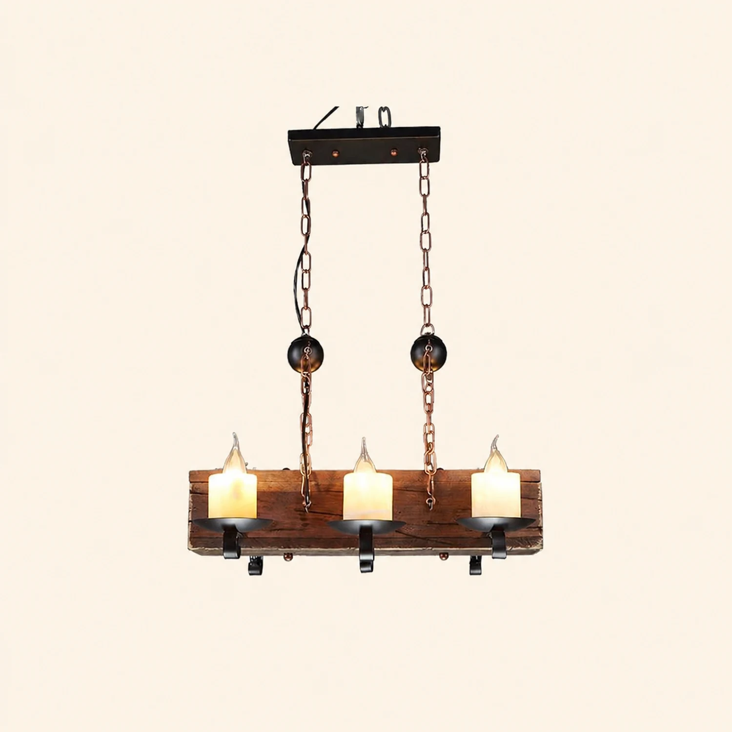 Austin Retro Rectangular Metal/Wood Pendant Light, Walnut - Lumpaz