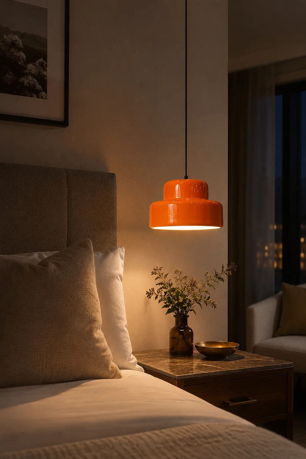 Leilani Single Head Vintage Cosy Pendant Light Orange Metal Dining Room - Lumpaz