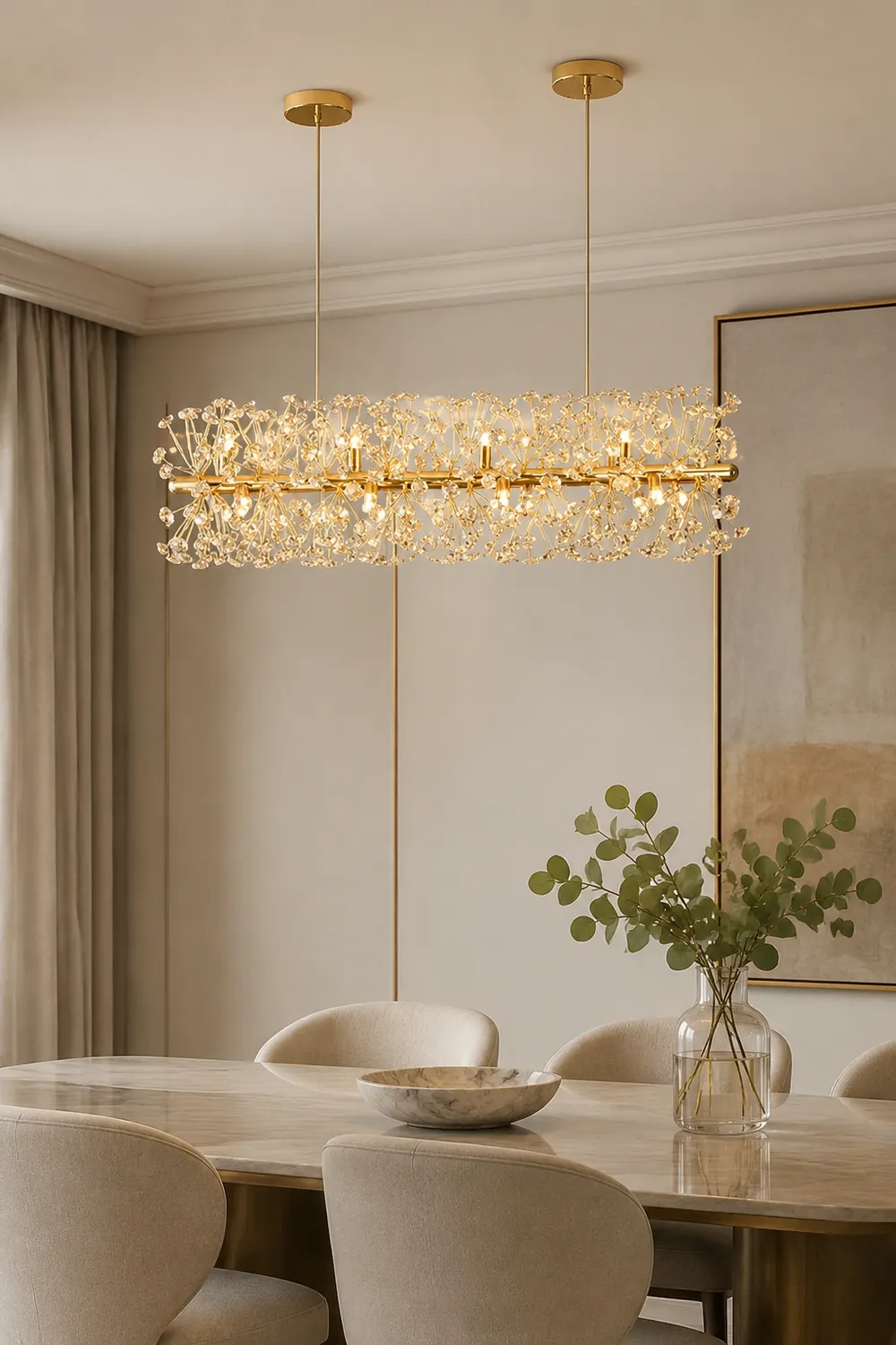 Lili Luxury Lineal/Flower Chandelier, Gold, Metal/Crystal - Lumpaz