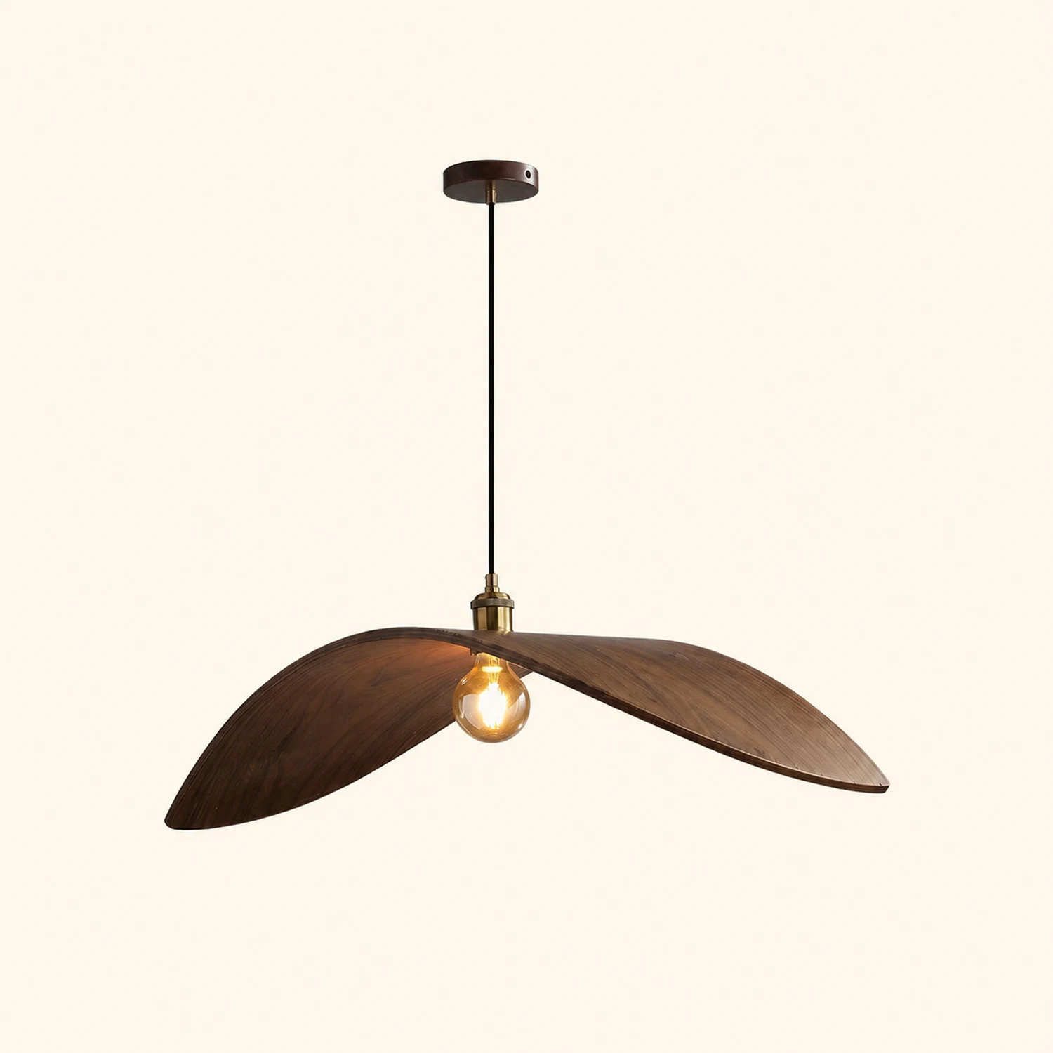 Ozawa Curved Art Pendant Light, Metal & Wood - Lumpaz