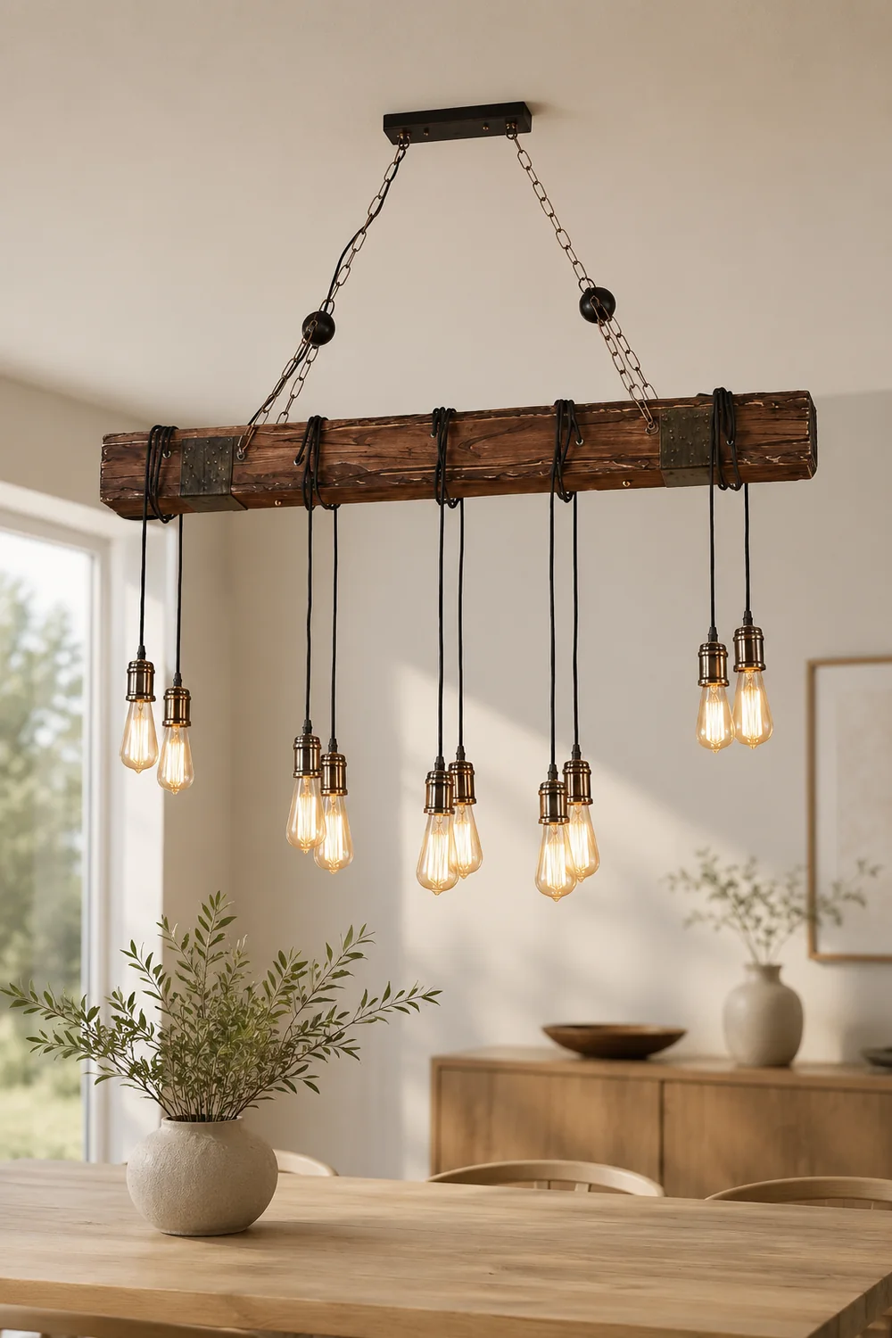 Alessio Linear Retro Wood Pendant Light, Bronze - Lumpaz