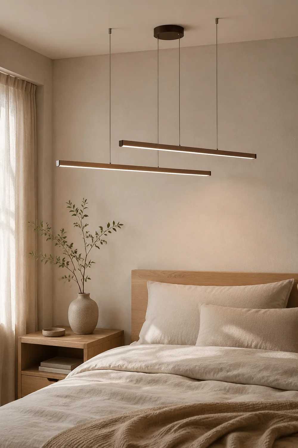 Edge Modern Minimalist Double-Linear Metal Pendant Light, Brown - Lumpaz