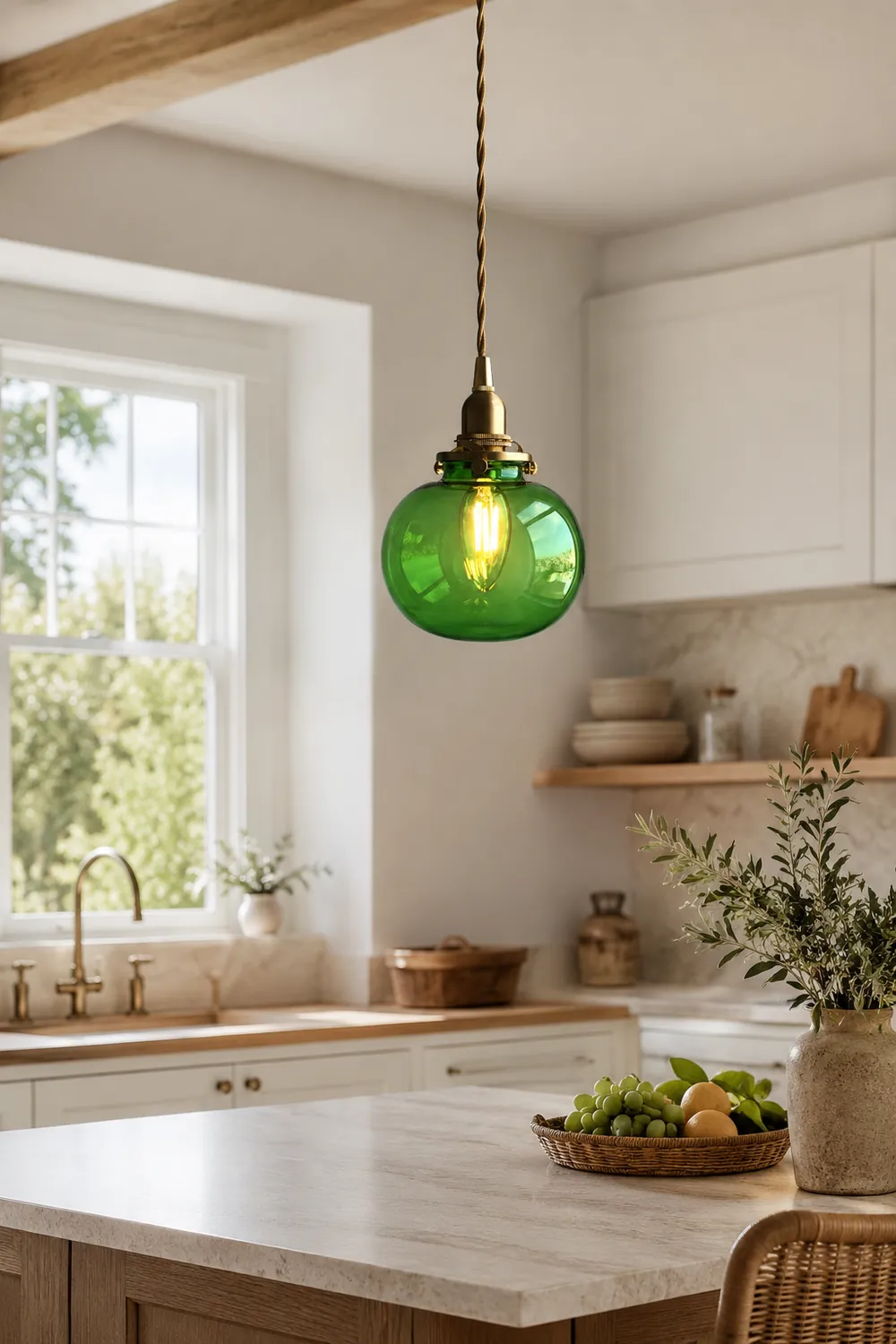 Hailie Retro Oval Glass/Metal Pendant Light, Green/Clear/Blackish Green - Lumpaz