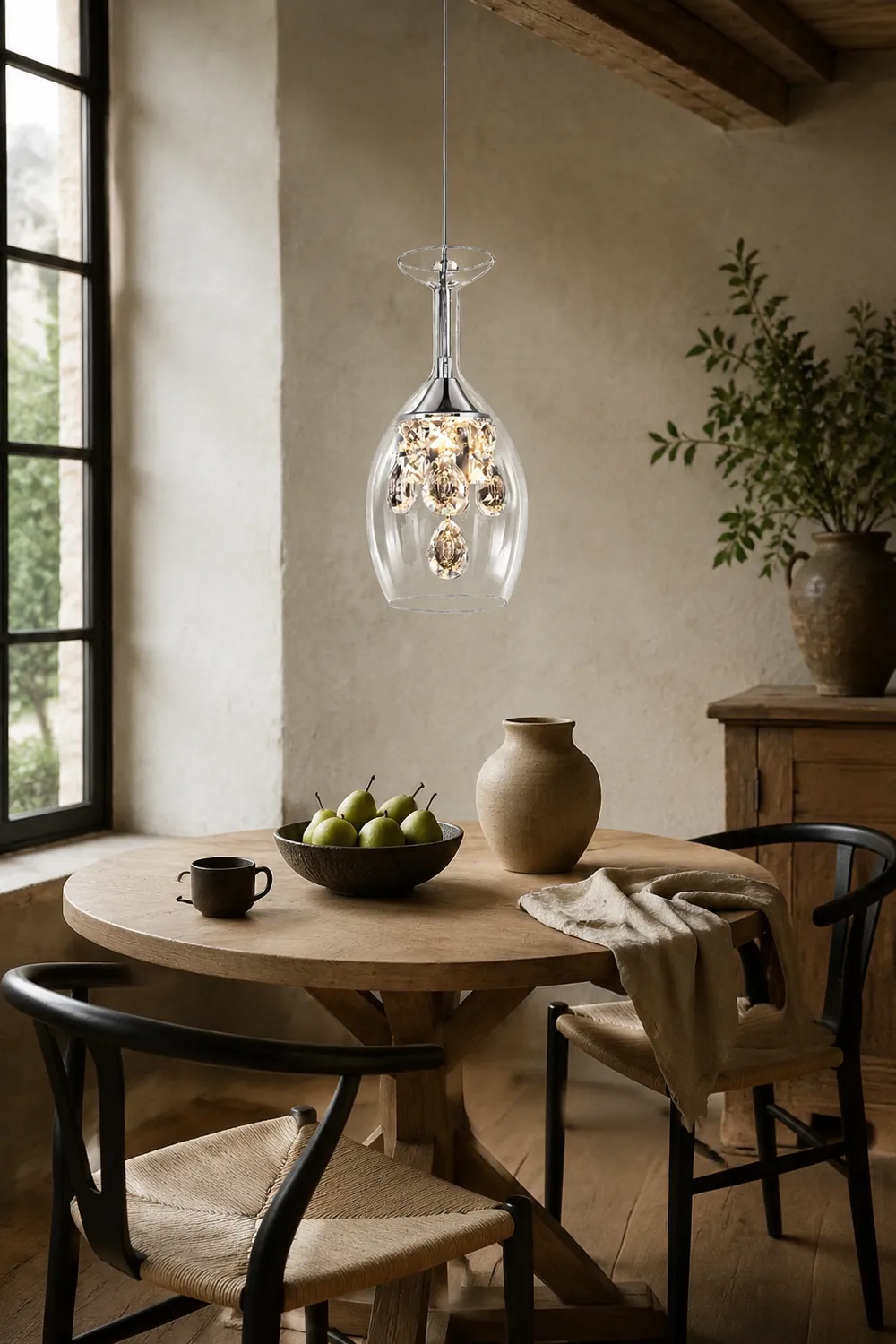 Kristy Modern Wine Glass/Crystal Pendant Light, Clear - Lumpaz