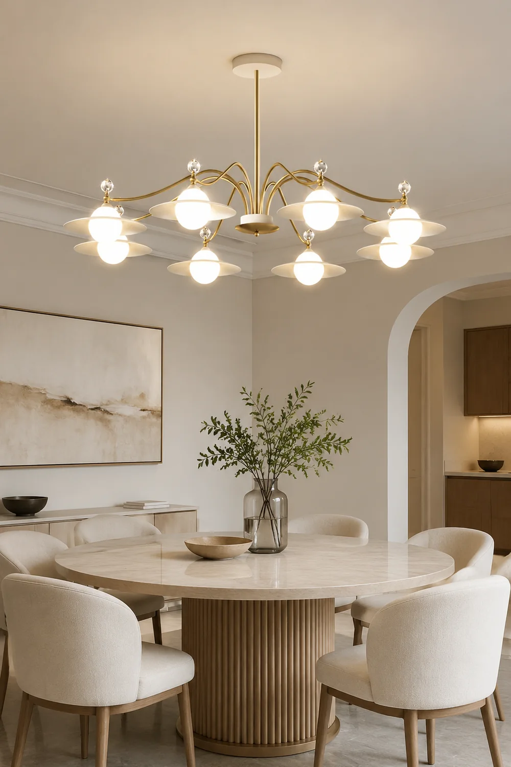 Carins Blown Gold Chandelier, 6/8 Heads, 37.4"/47.2" - Lumpaz