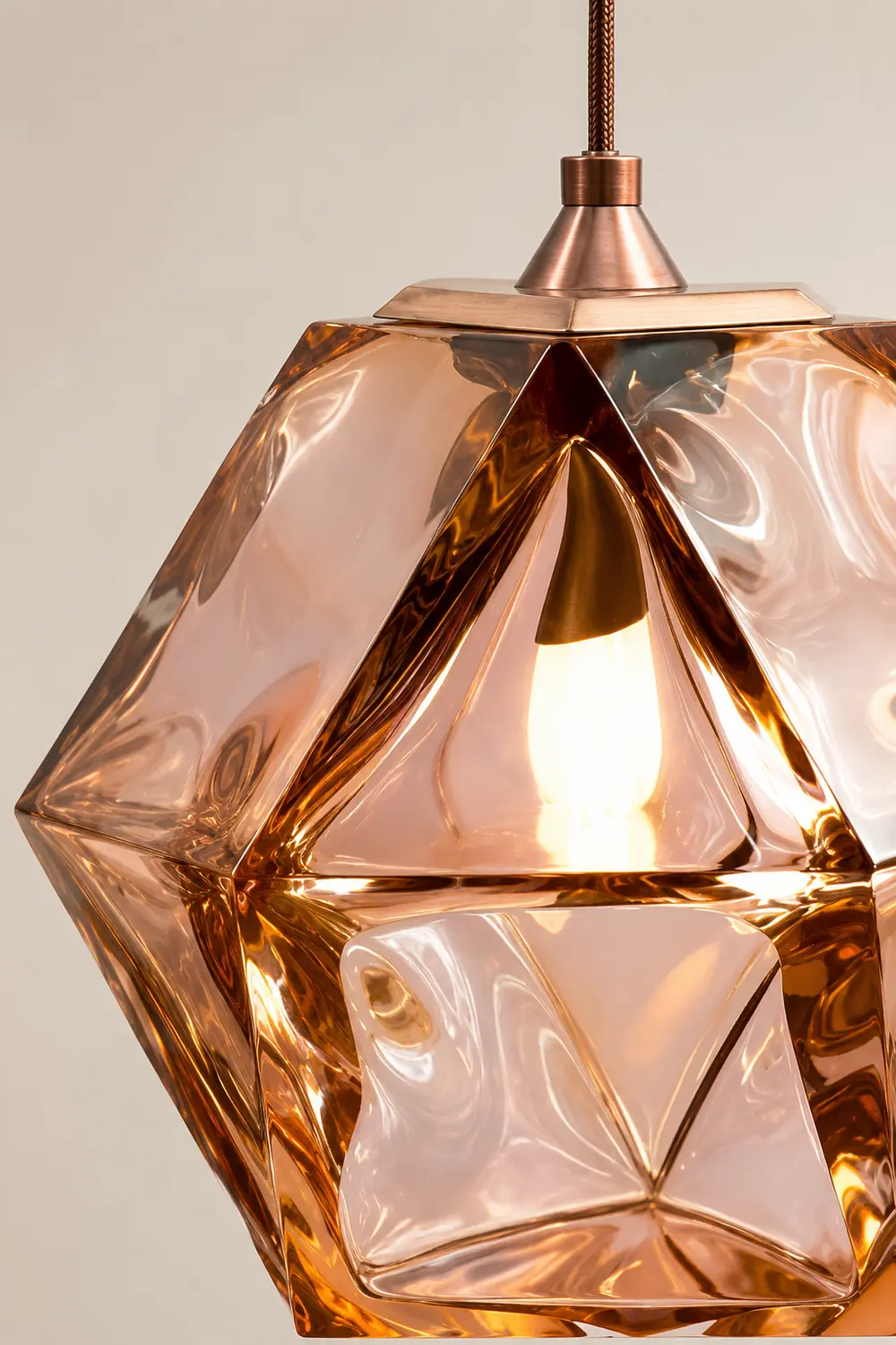 Hailie Modern Glass Multi Polygonal Pendant Light, White/Smoke Gray/Rose Gold - Lumpaz