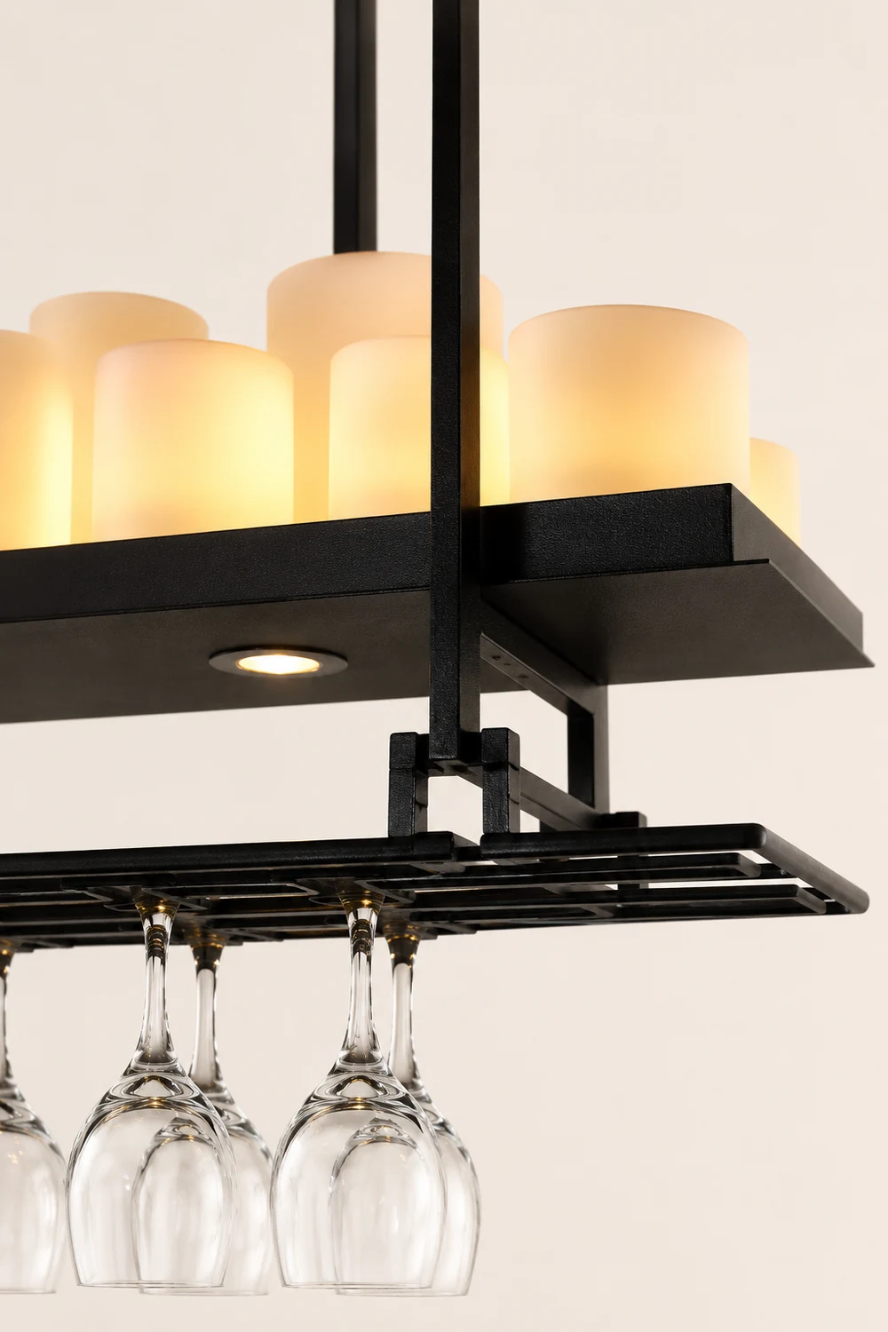 Alessio Candle Black Pendant Lighting for Kitchen Island, Wine Glass Holder - Lumpaz