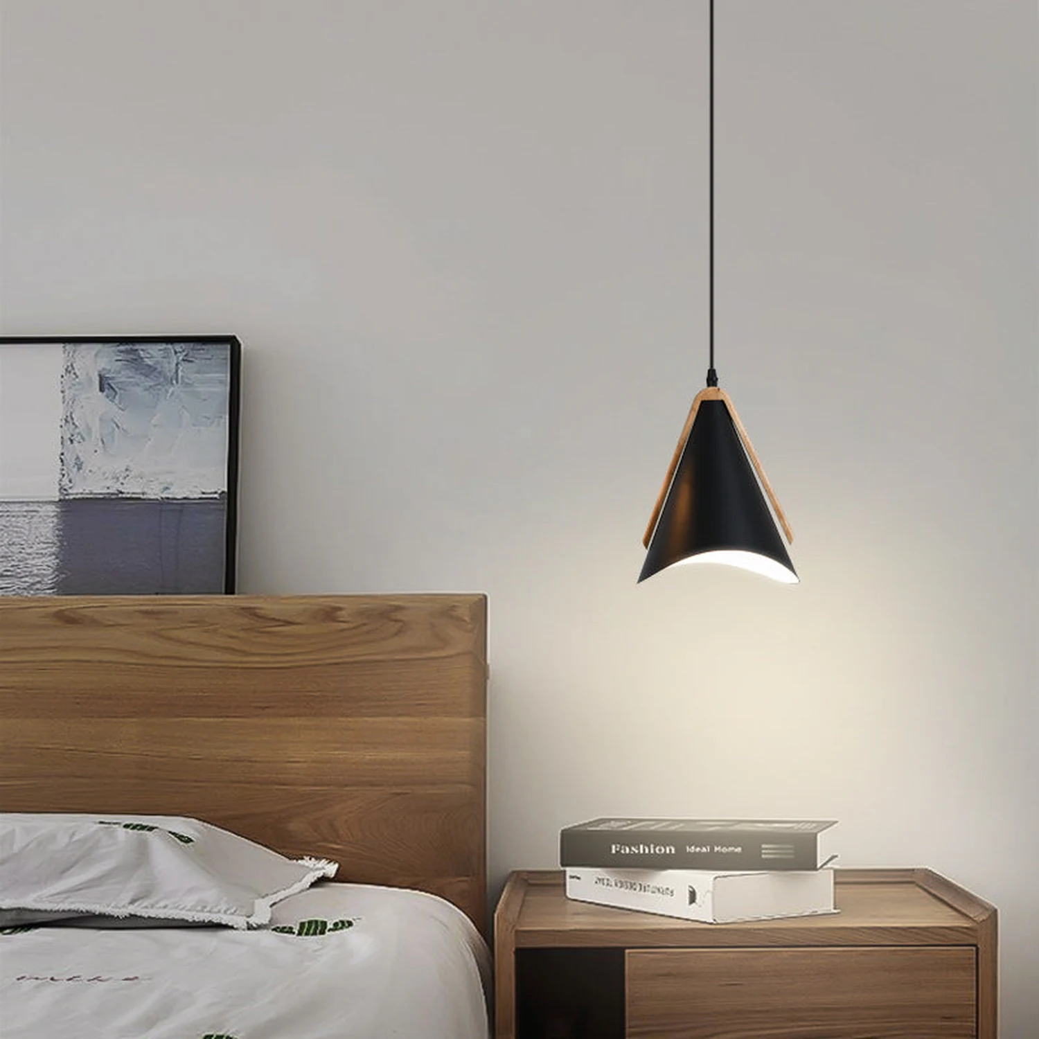 Morandi Modern Cone Pendant Light, Wood/Metal - Lumpaz