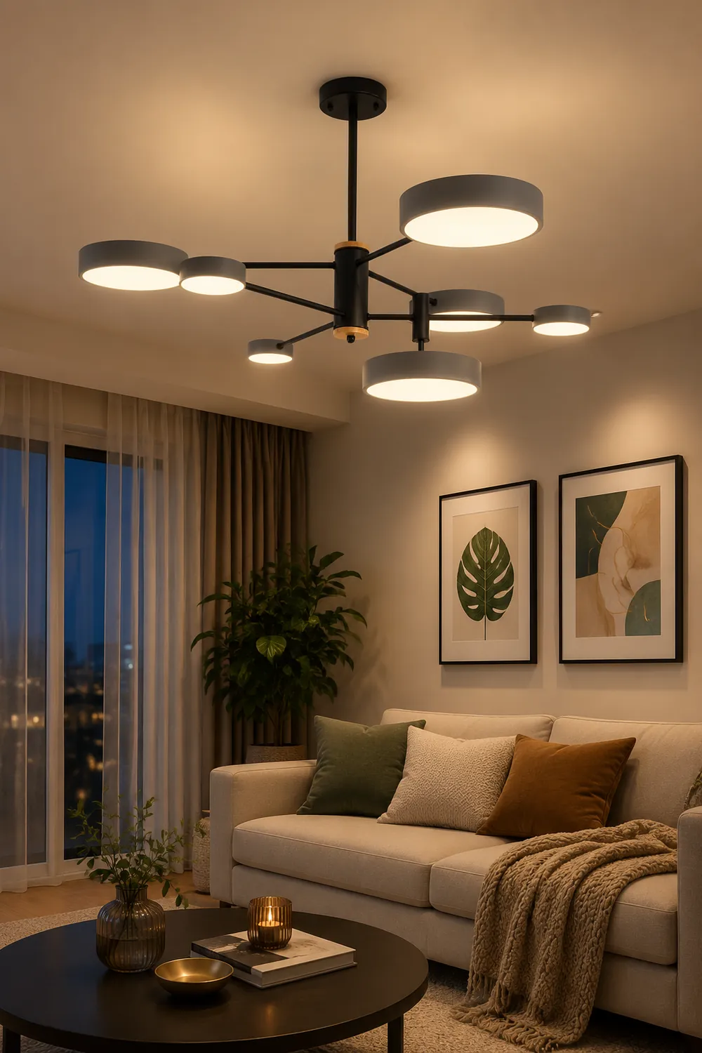 Sienna Pendant Light LED, Metal & Wood, Gray/White/Gold - Lumpaz