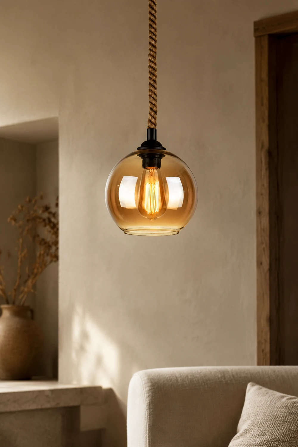 Hailie Vintage Industrial Ball Glass Pendant Light, Clear/Amber - Lumpaz