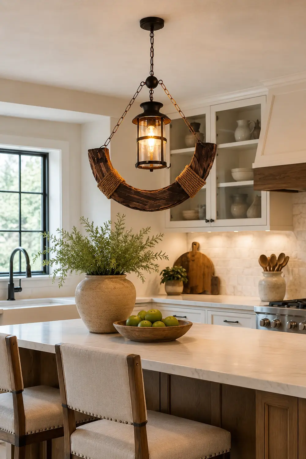 Austin Retro Rustic Arc Metal/Wood Lantern Glass Pendant Light - Lumpaz