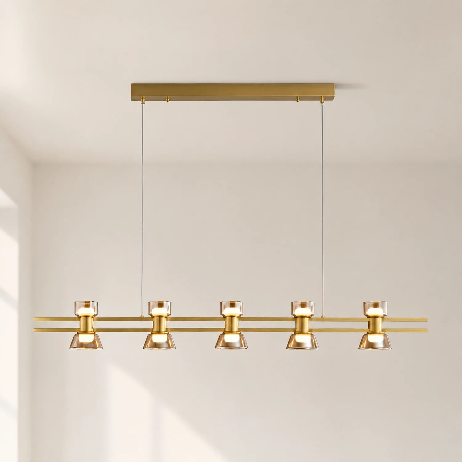 Evette Modern Linear Linear Metal Pendant Lamp, Black/Golden - Lumpaz