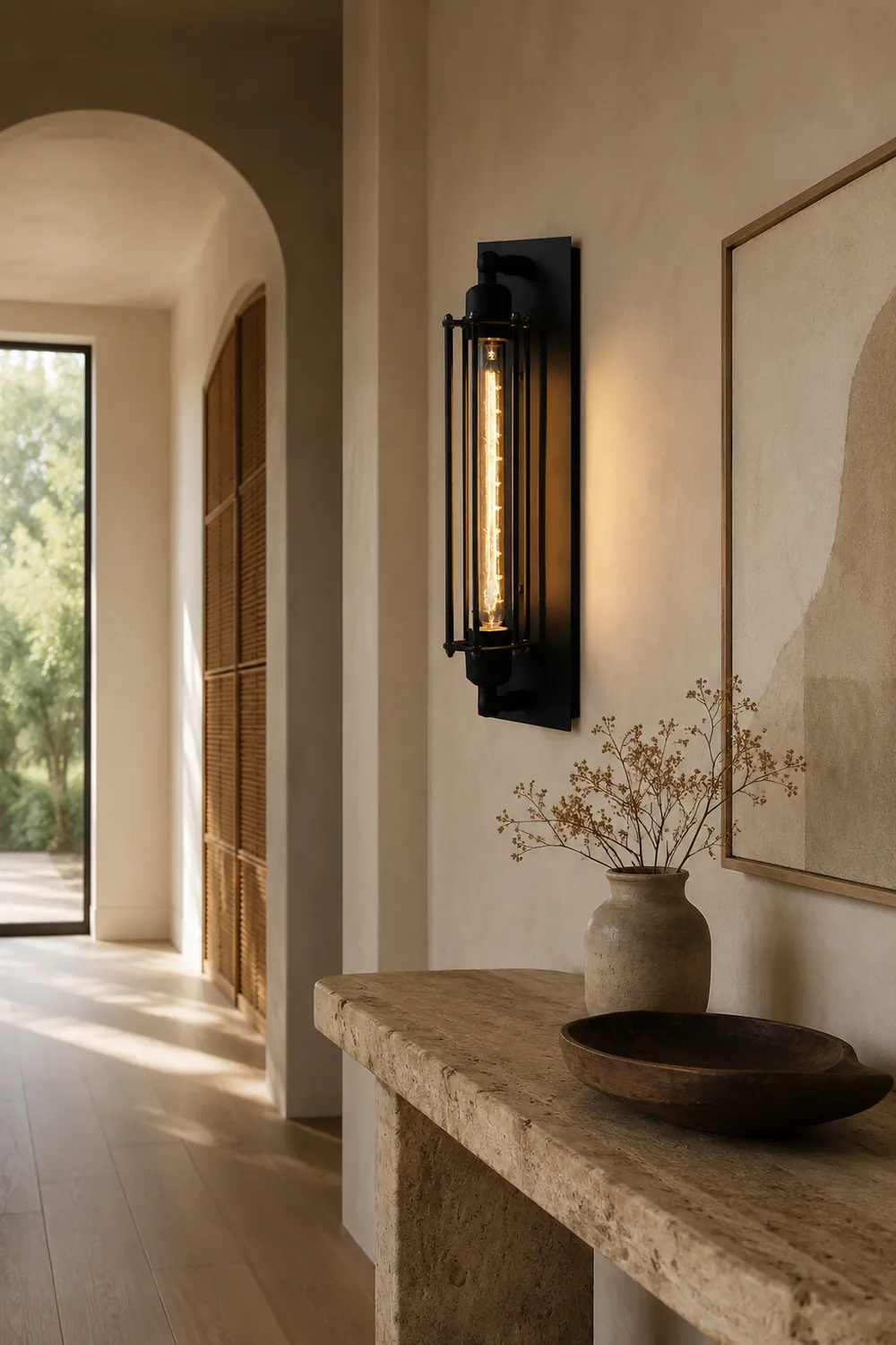 Orr Industial Rectangular Metal/Glass Wall Lamp, Black - Lumpaz