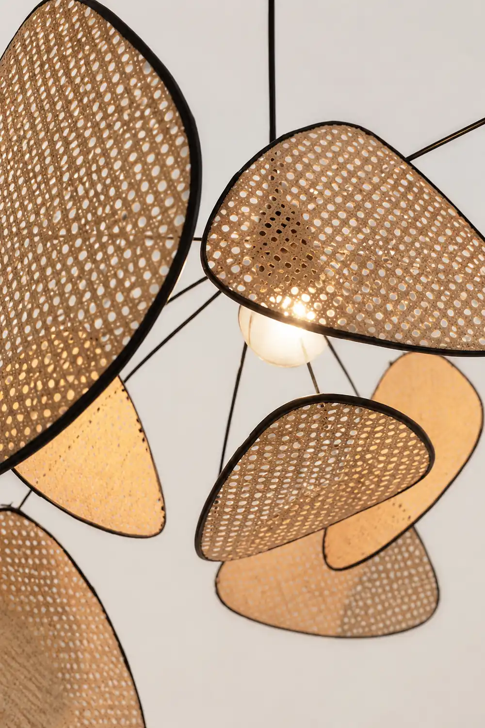Ritta Pendant Light Leaf Grid, Rattan/Metal, Bedroom - Lumpaz