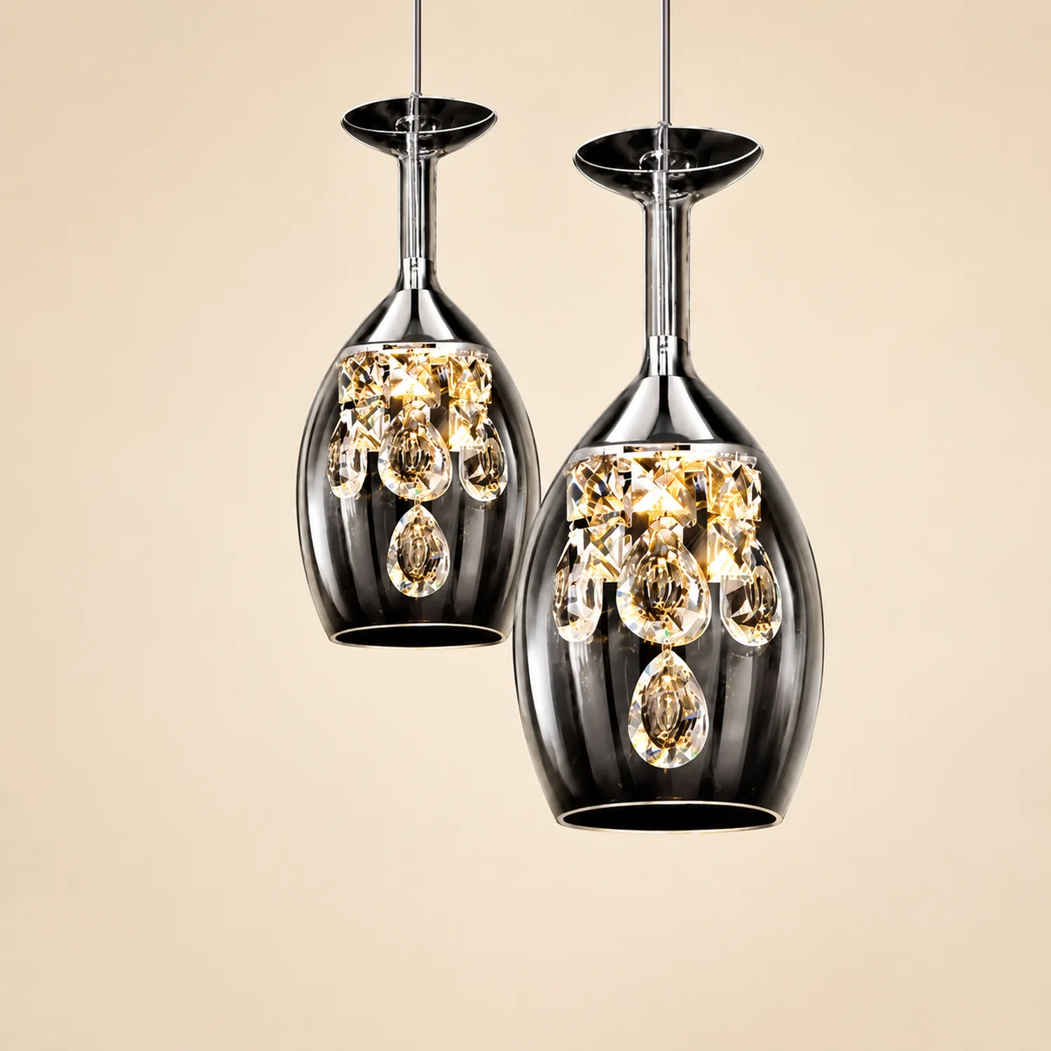 Kristy Modern Wine Glass/Crystal Pendant Light, Clear - Lumpaz