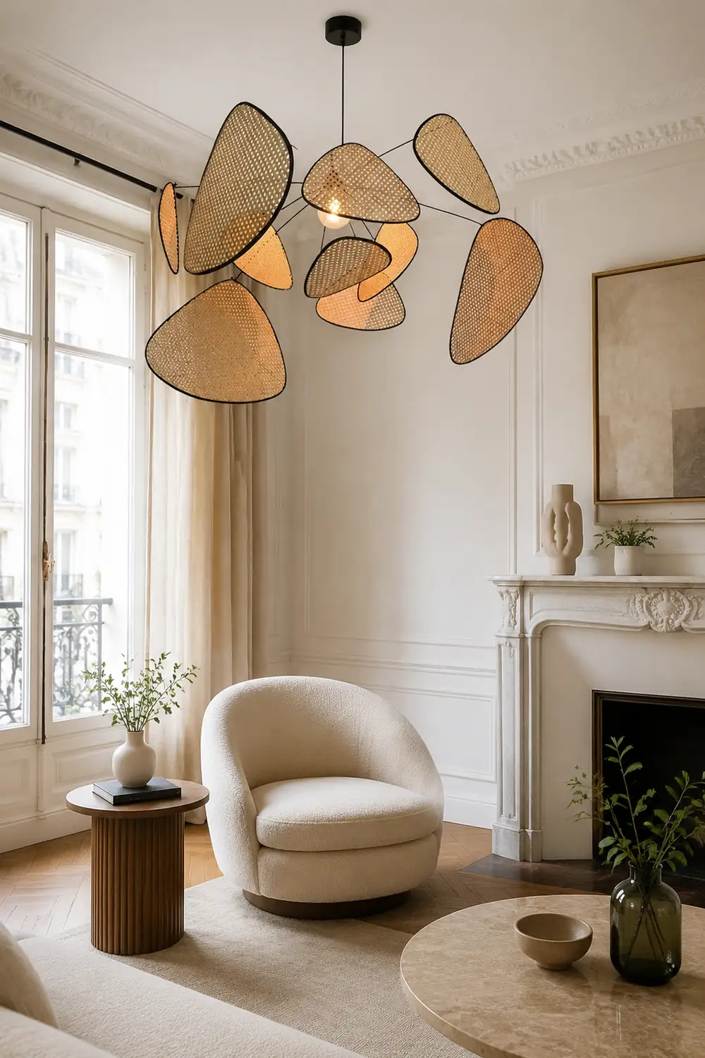 Ritta Pendant Light Leaf Grid, Rattan/Metal, Bedroom - Lumpaz