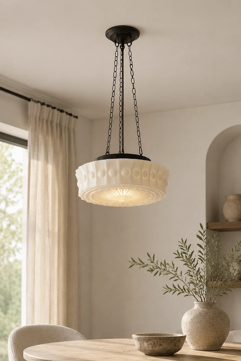 Hailie Vintage French Country Dome Pendant Light White/Beige Living Room - Lumpaz
