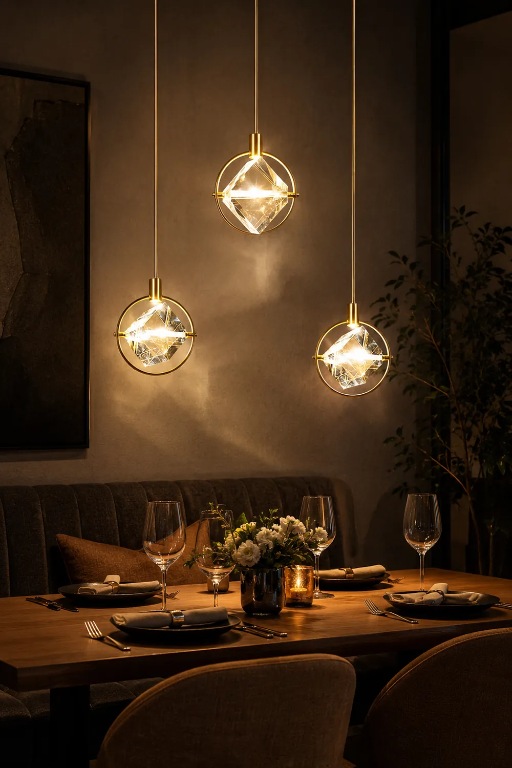 Kristy Modern Luxury Geometry Metal/Crystal Pendant Light, Gold - Lumpaz