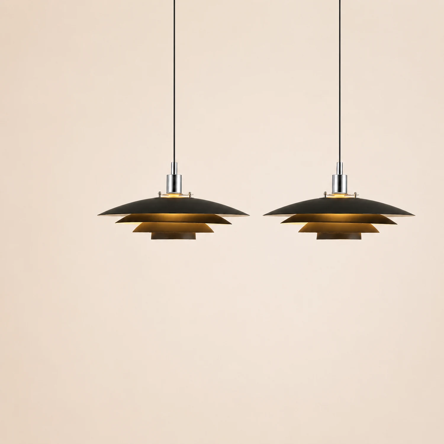 Morandi Modern Frisbee Shaped Metal Pendant Light, Black/White - Lumpaz