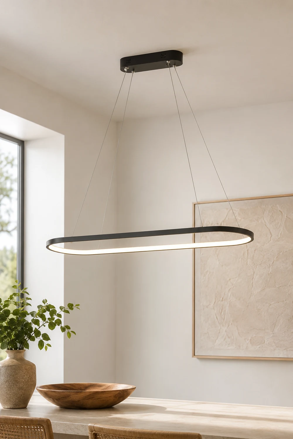 Edge Oval Minimalist Hanging Pendant Light, Black/White/Gold - Lumpaz