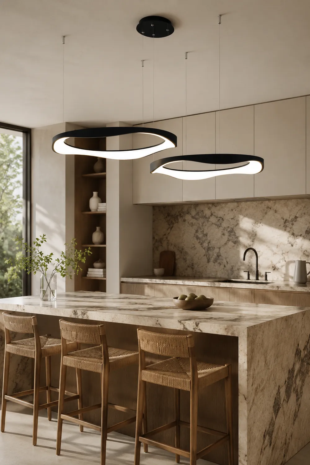 Arisha Pendant Light Rond Modern, Light Color Switchable, Black/White, Dining Room - Lumpaz