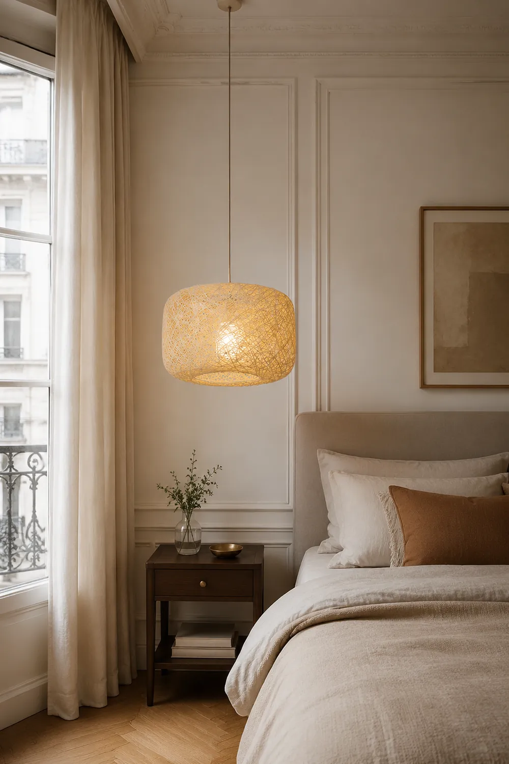 Natural Cylindrical Lantern Rattan Pendant Light, Hallway - Lumpaz