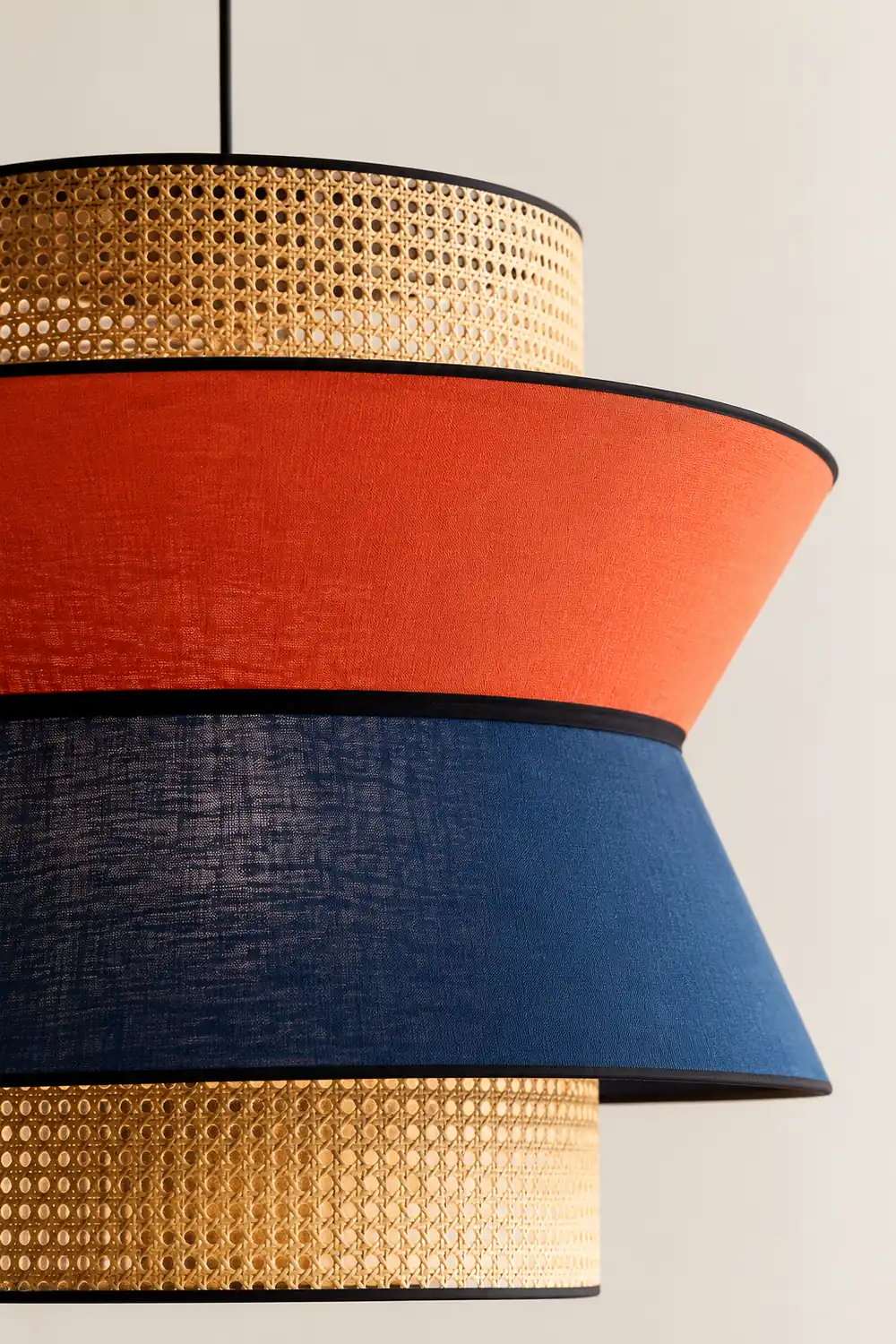 Ritta Fabric and Rattan Pendant Light, Orange/Dark Blue - Lumpaz