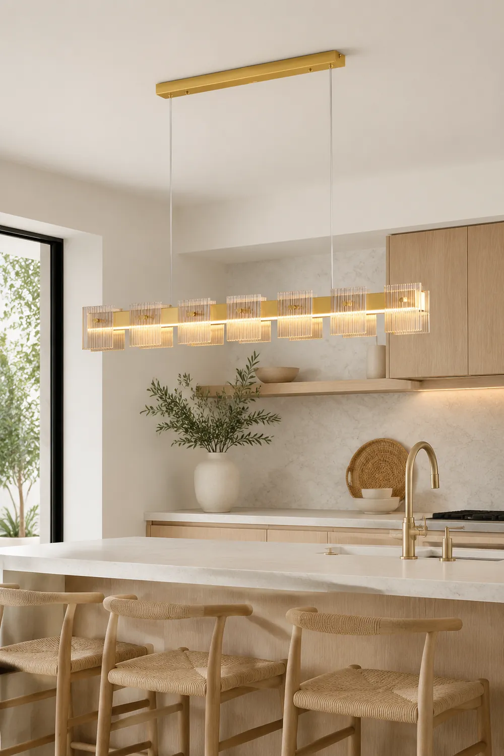 Evette Modern Minimalist Rectangular Metal And Glass Pendant Light,Gold - Lumpaz