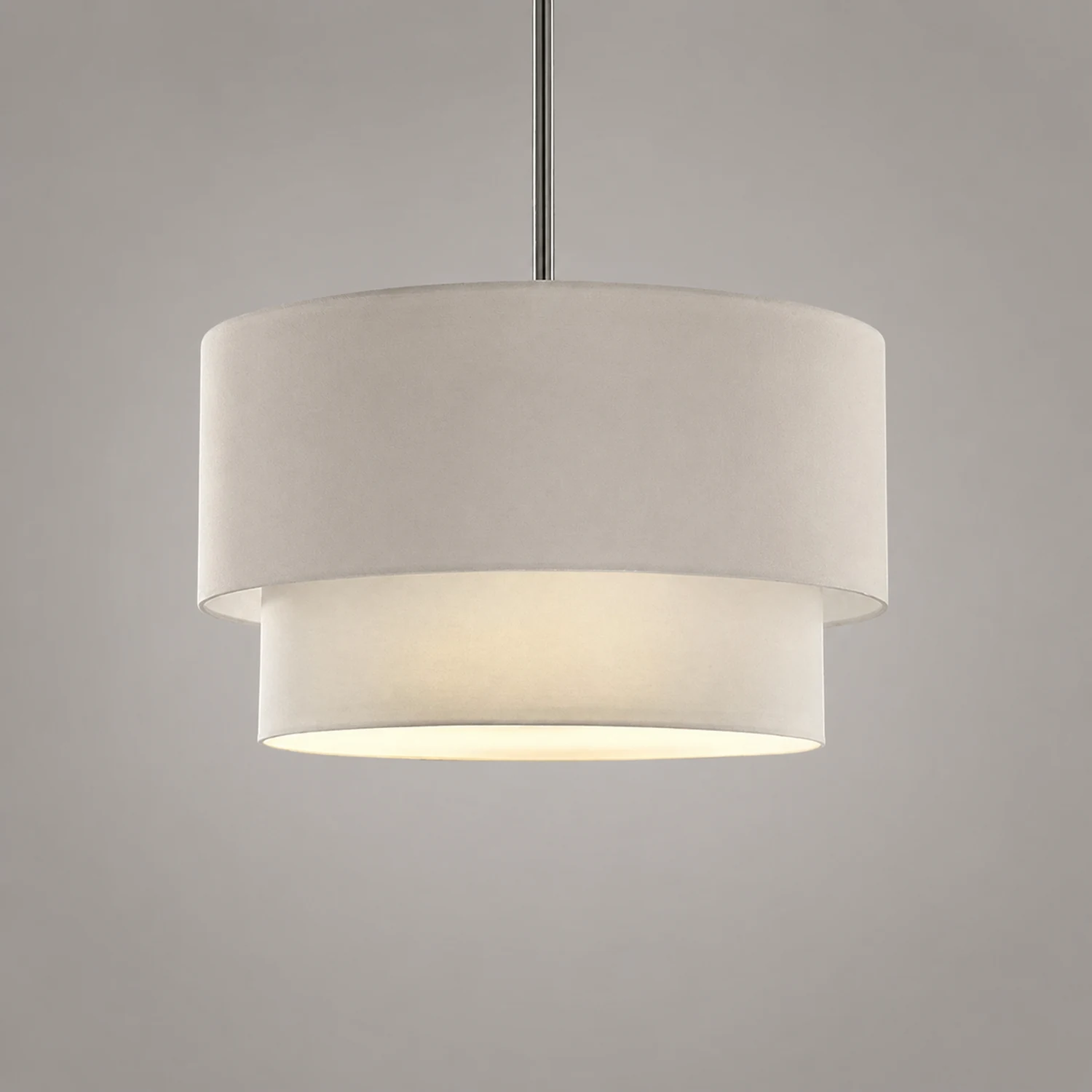 Renée Modern Dual Drum Fabric Pendant Light, Black/White/Flaxen - Lumpaz